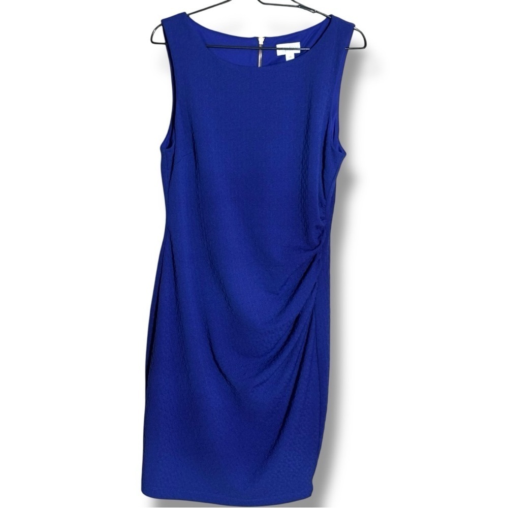 Bisou Bisou Asymmetrical Side Rouching Sleeveless Boat NeckRoyal Blue Mini Dress - Picture 14 of 16